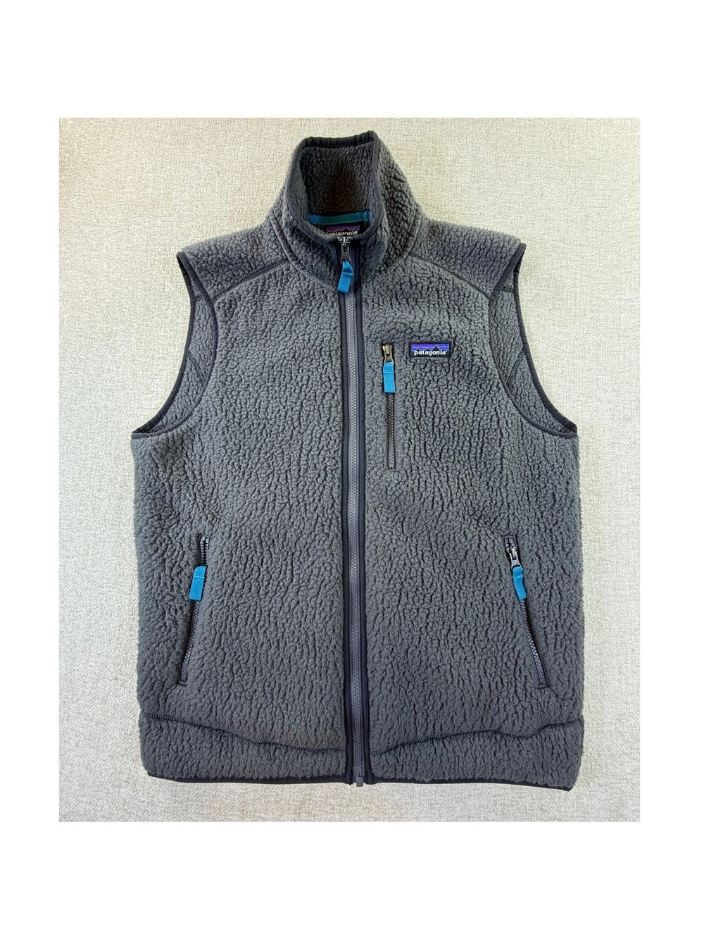 Patagonia Men's Gray Medium Retro Pile Full Zip Fleece Outdoor Hiking Vest Top